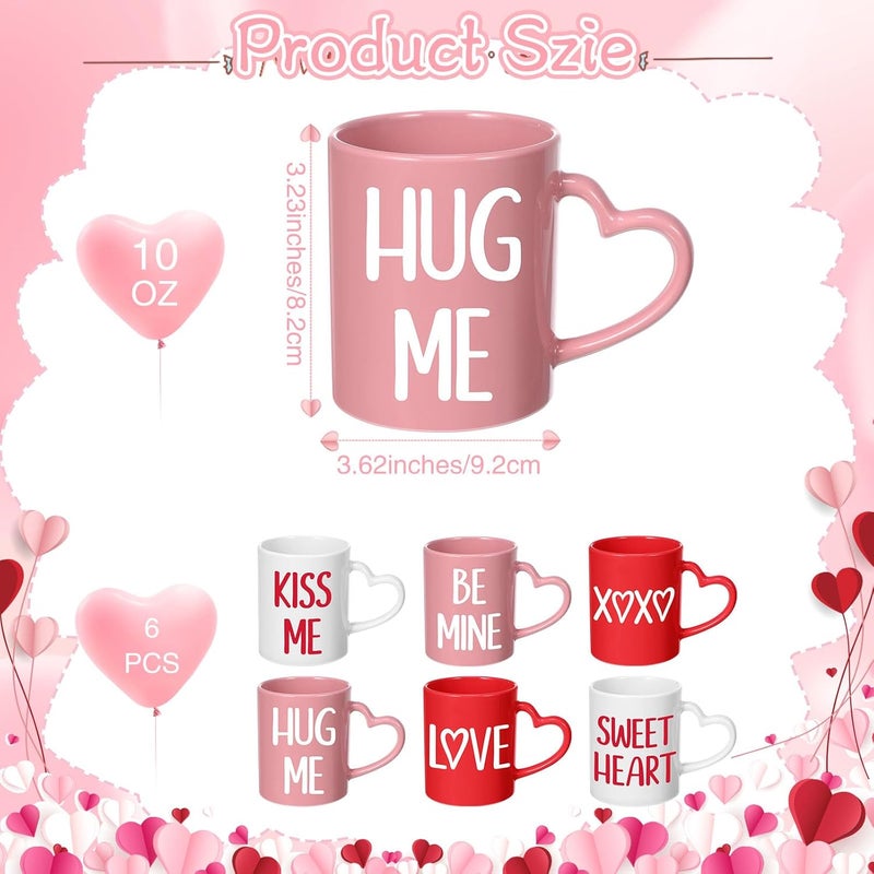 Pickmesh Valentines Coffee Mug Set of 6 10 oz Valentines Mugs with Handle Pink Red White Ceramic Enamel Cups for Gift Party Supplies - Image 2