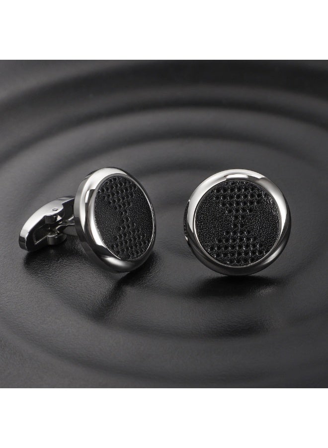 زنك أزرار أكمام رجالية من ZINK من الفولاذ المقاوم للصدأ والجلد الأسود | ZJCL002S - Image 5