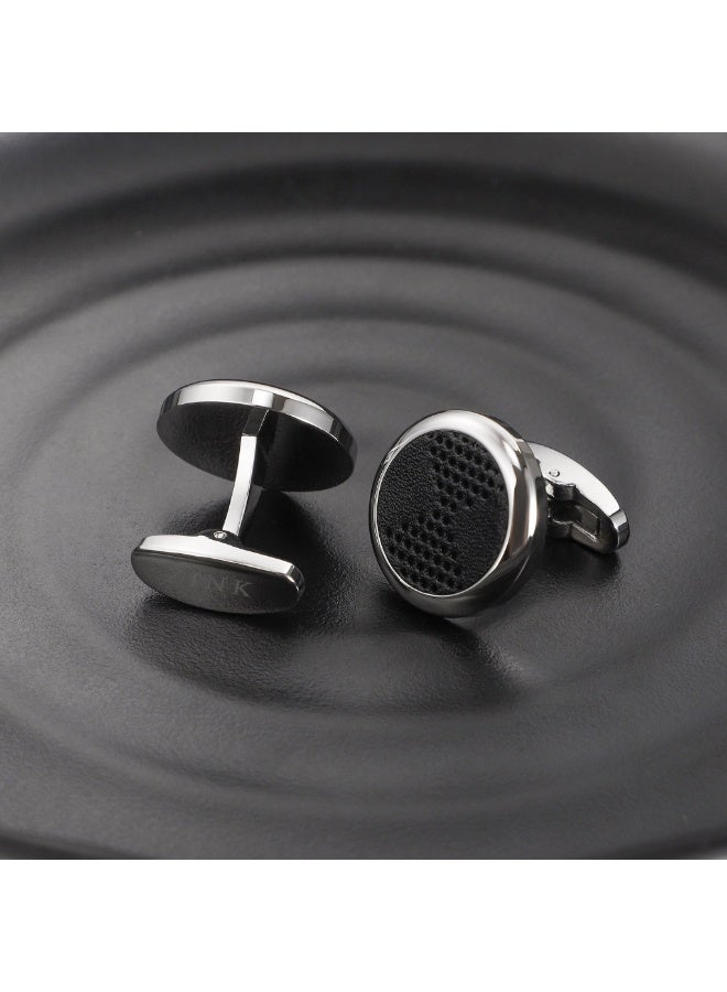 زنك أزرار أكمام رجالية من ZINK من الفولاذ المقاوم للصدأ والجلد الأسود | ZJCL002S - Image 4