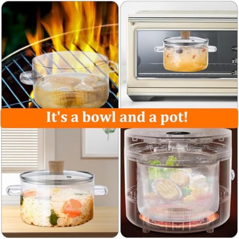 Glass Cooking Pot, Clear Simmer Pots with Lid, 1.6L/54oz Glass Saucepan with Cover Non-Stick Borosilicate Glasses Stovetop Pot for Pasta Noodle Soup Milk - Image 2