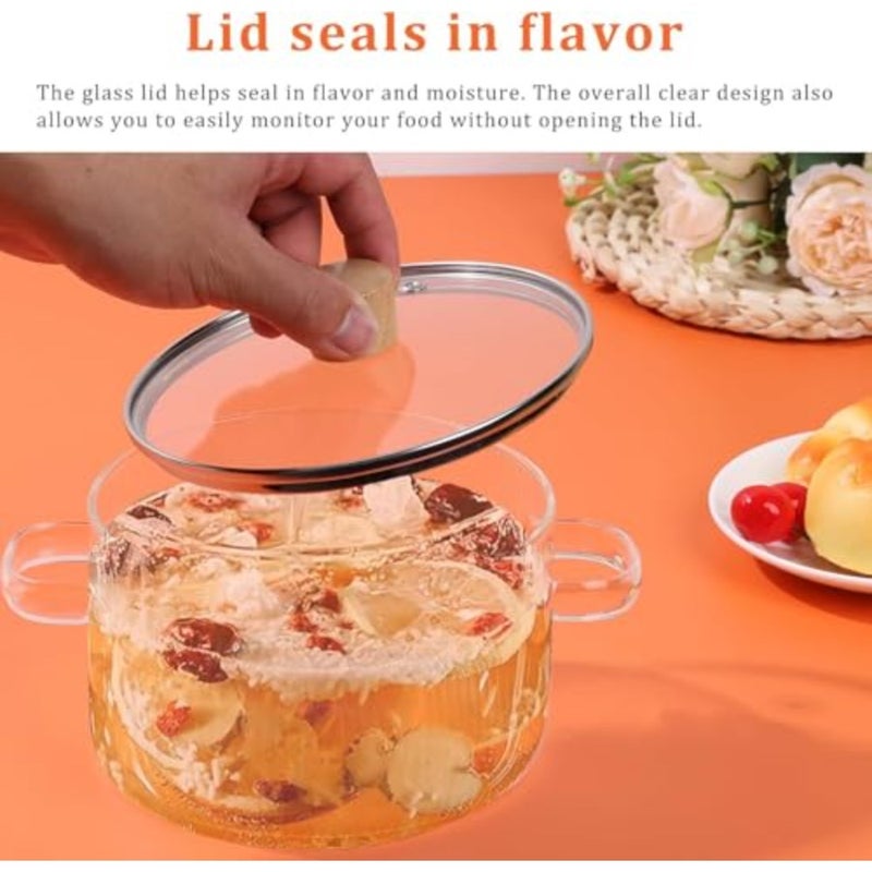 Glass Cooking Pot, Clear Simmer Pots with Lid, 1.6L/54oz Glass Saucepan with Cover Non-Stick Borosilicate Glasses Stovetop Pot for Pasta Noodle Soup Milk - Image 4