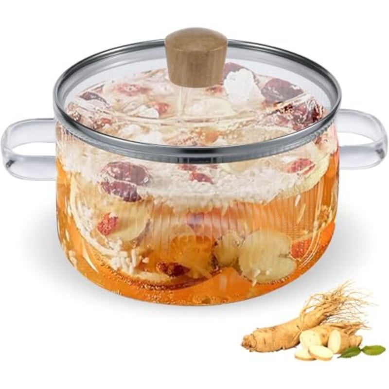 Glass Cooking Pot, Clear Simmer Pots with Lid, 1.6L/54oz Glass Saucepan with Cover Non-Stick Borosilicate Glasses Stovetop Pot for Pasta Noodle Soup Milk - Image 1