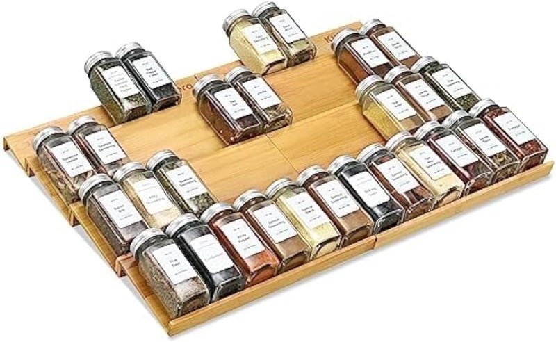 KitHero Spice Drawer Organzier,4 Tiers- 8Pcs Bamboo Spice Rack Tray Insert for Cabinet Drawer Countertop, Kitchen Seasoning Storage Drawer Organization,22" Wide x 15.8" Deep （Hold UP To 48 Jars - Image 1