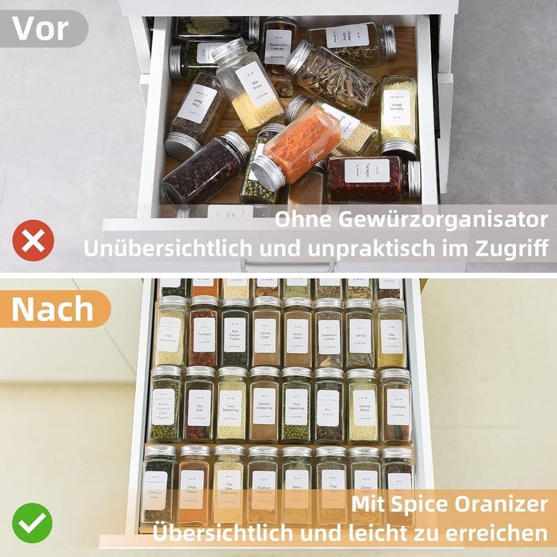 KitHero Spice Drawer Organzier,4 Tiers- 8Pcs Bamboo Spice Rack Tray Insert for Cabinet Drawer Countertop, Kitchen Seasoning Storage Drawer Organization,22" Wide x 15.8" Deep （Hold UP To 48 Jars - Image 3