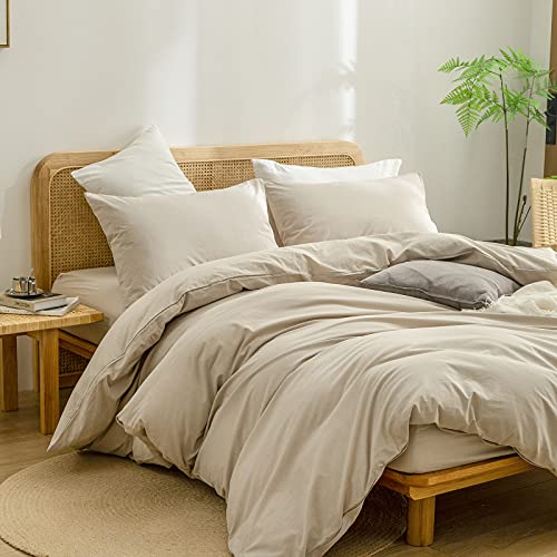 BESTOUCH Duvet Cover Set 100% Washed Cotton Linen Feel Super Soft Comfortable Chic Lightweight 2 PCs Home Bedding Set Solid Almond Milk Grey Twin/Twin XL - Image 5