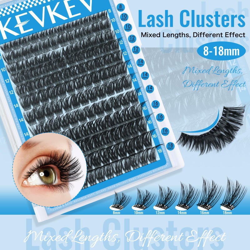KEVKEV Lash Clusters 144 Pcs Eyelash Clusters Wispy Natural Cluster Eyelash Extension Thin Band & Soft Mix Length Lashes DIY Lash Extensions at Home Easy to Apply(Cirrus,8-18mix) - Image 2