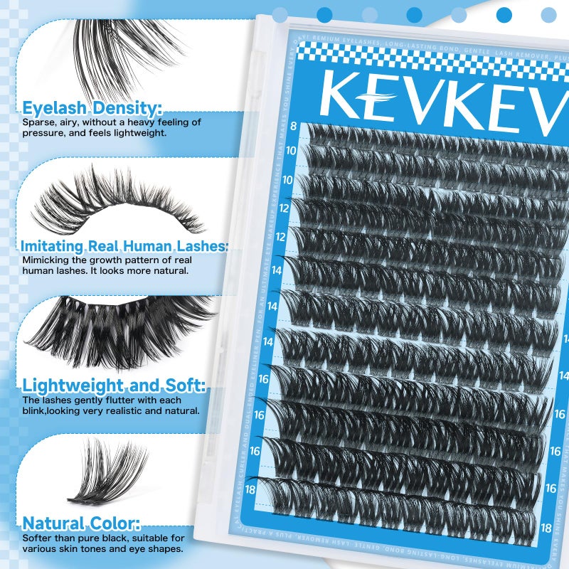 KEVKEV Lash Clusters 144 Pcs Eyelash Clusters Wispy Natural Cluster Eyelash Extension Thin Band & Soft Mix Length Lashes DIY Lash Extensions at Home Easy to Apply(Cirrus,8-18mix) - Image 4