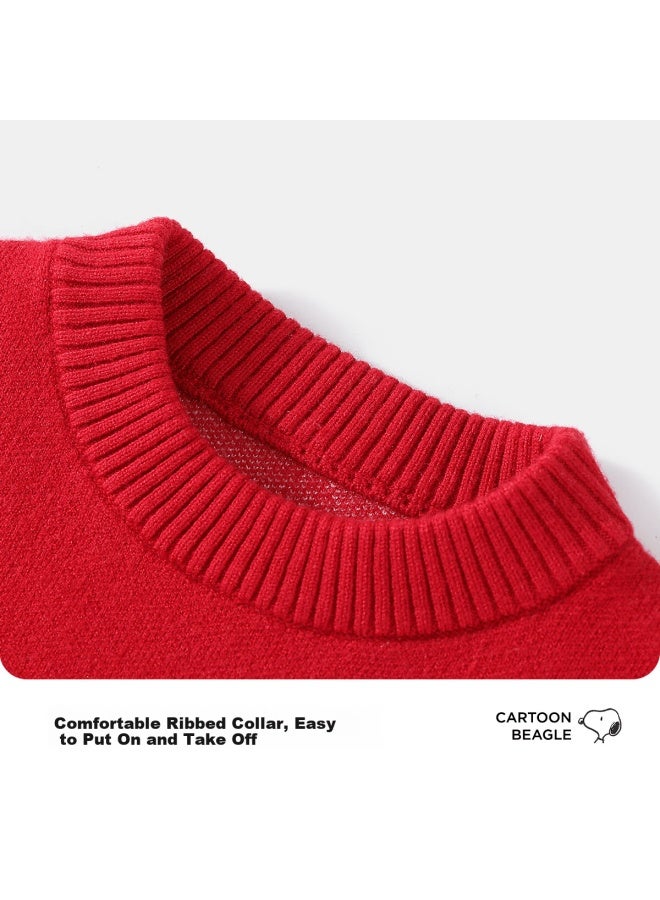 Snoopy Boys' Sweater Children's Knitwear Toddler Crew Neck Pullover Baby Clothes Wave Snoopy Red - Image 2