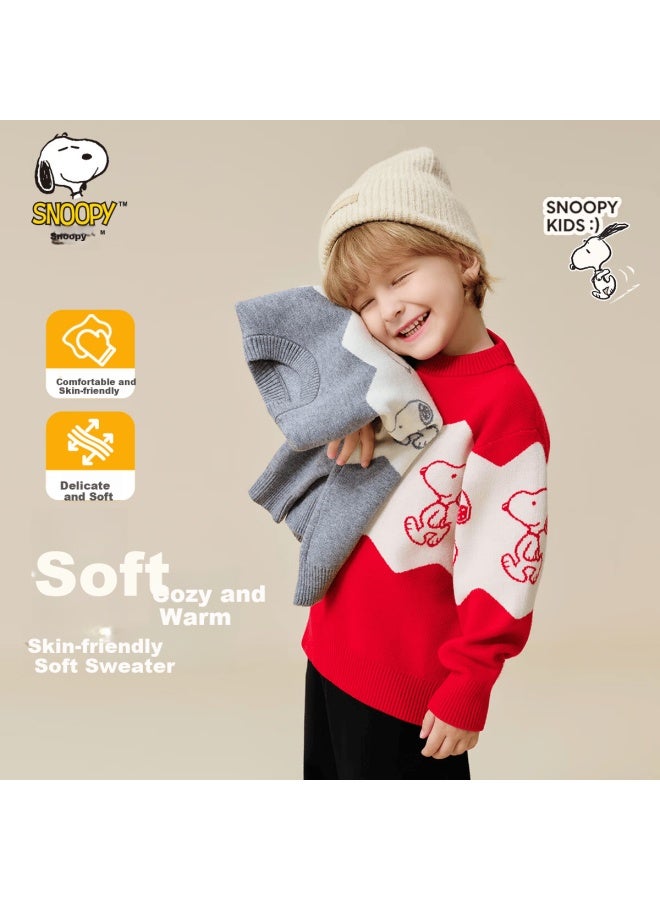 Snoopy Boys' Sweater Children's Knitwear Toddler Crew Neck Pullover Baby Clothes Wave Snoopy Red - Image 1