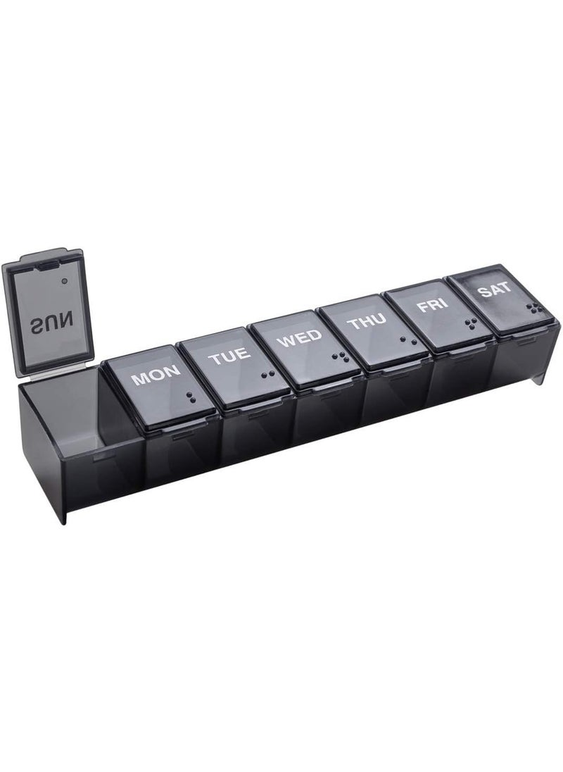 Ezy Dose EZY DOSE Weekly (7-Day) Pill Case, Medicine Planner, Vitamin Organizer Box, Convenient and Easy to Use, Large Compartments, Travel Friendly, Black, Made in the USA, BPA Free 