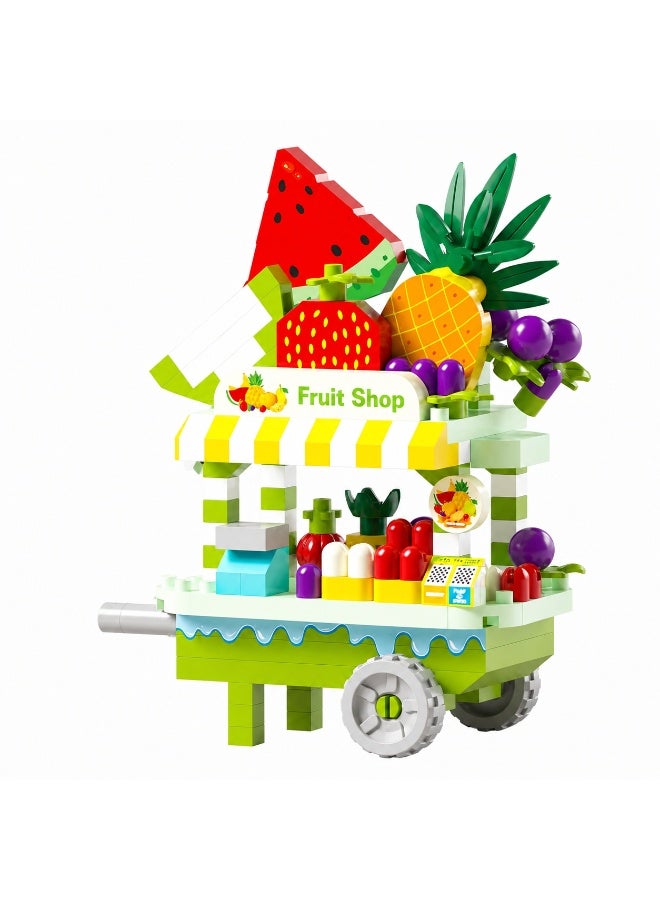 Micro Building Blocks Set, Fruit Cart Food Street Vendor Miniature Model Toy DIY Construction Kit for Kids & Adults - Image 1