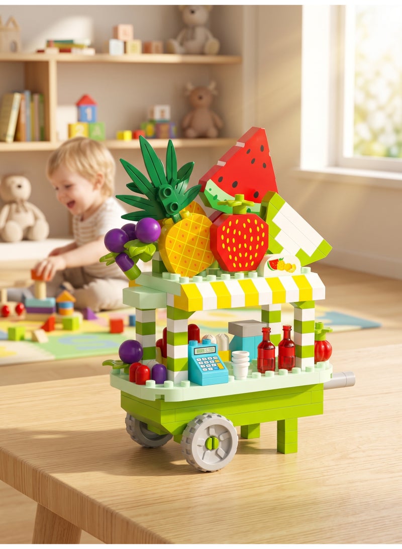 Micro Building Blocks Set, Fruit Cart Food Street Vendor Miniature Model Toy DIY Construction Kit for Kids & Adults - Image 2