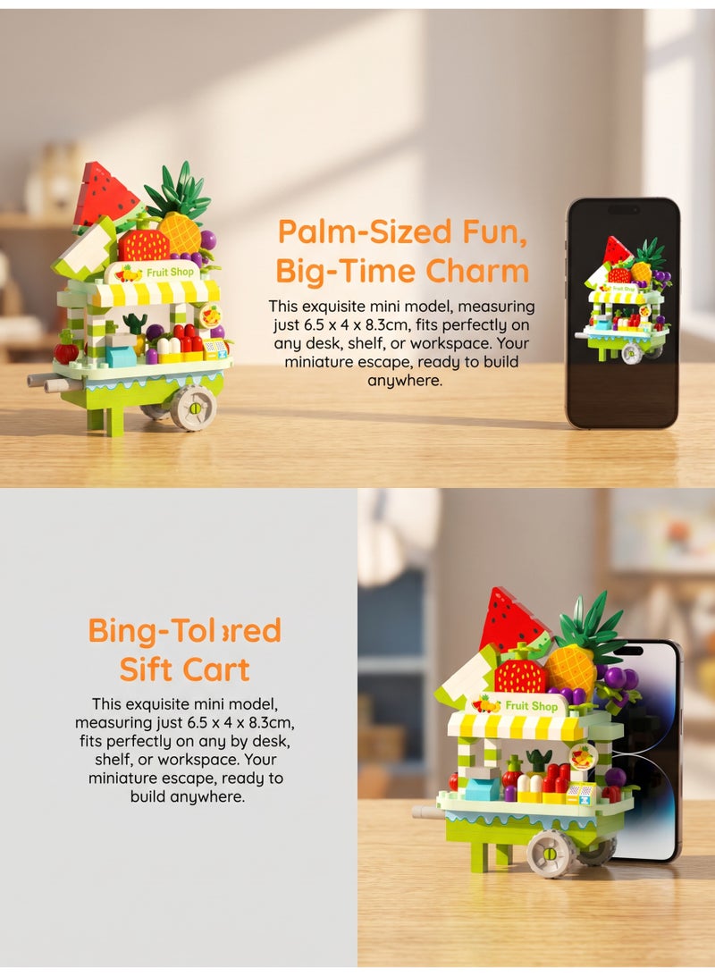 Micro Building Blocks Set, Fruit Cart Food Street Vendor Miniature Model Toy DIY Construction Kit for Kids & Adults - Image 3