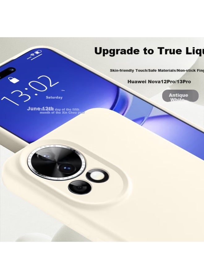 Shangsu, Suitable For Huawei Nova 12 Pro Phone Case, Nova 12 Pro Protective Cover, Premium Liquid Silicone Soft Shell, Full Lens Protection, Shockproof, For Women And Men, Simple Outer Shell, Antique White - Image 1