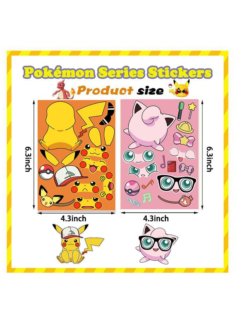 Generic - 8 Sheets/Set Pokemon Stickers Make a Face Puzzle Stickers Waterproof Pikachu Stickers DIY Craft for Kids - Image 1