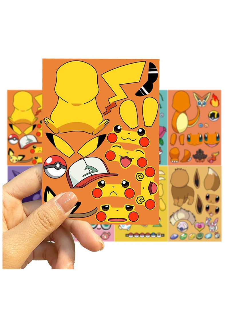 Generic - 8 Sheets/Set Pokemon Stickers Make a Face Puzzle Stickers Waterproof Pikachu Stickers DIY Craft for Kids - Image 1
