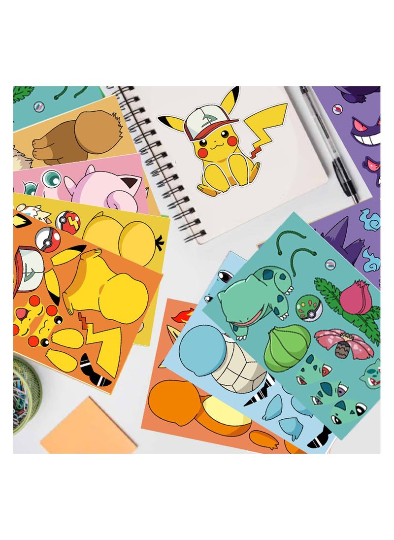 Generic - 8 Sheets/Set Pokemon Stickers Make a Face Puzzle Stickers Waterproof Pikachu Stickers DIY Craft for Kids - Image 1