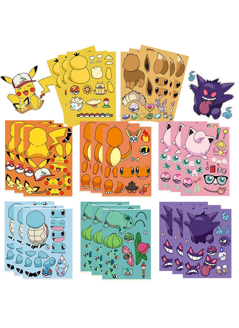 Generic - 8 Sheets/Set Pokemon Stickers Make a Face Puzzle Stickers Waterproof Pikachu Stickers DIY Craft for Kids - Image 1