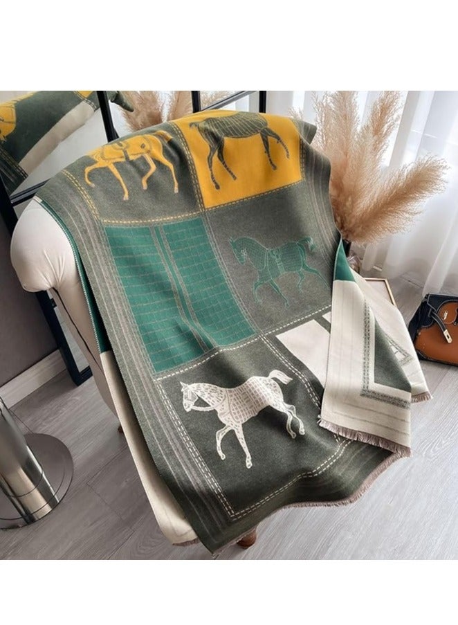 وشاح نسائي شتوي من الباشمينا والكشمير بنمط حصان عتيق قابل للعكس مع شرابة – شال طويل أنيق ودافئ متعدد الاستخدامات - Image 4