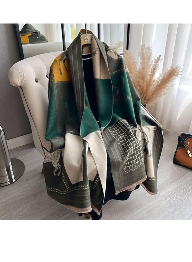 وشاح نسائي شتوي من الباشمينا والكشمير بنمط حصان عتيق قابل للعكس مع شرابة – شال طويل أنيق ودافئ متعدد الاستخدامات - Image 2