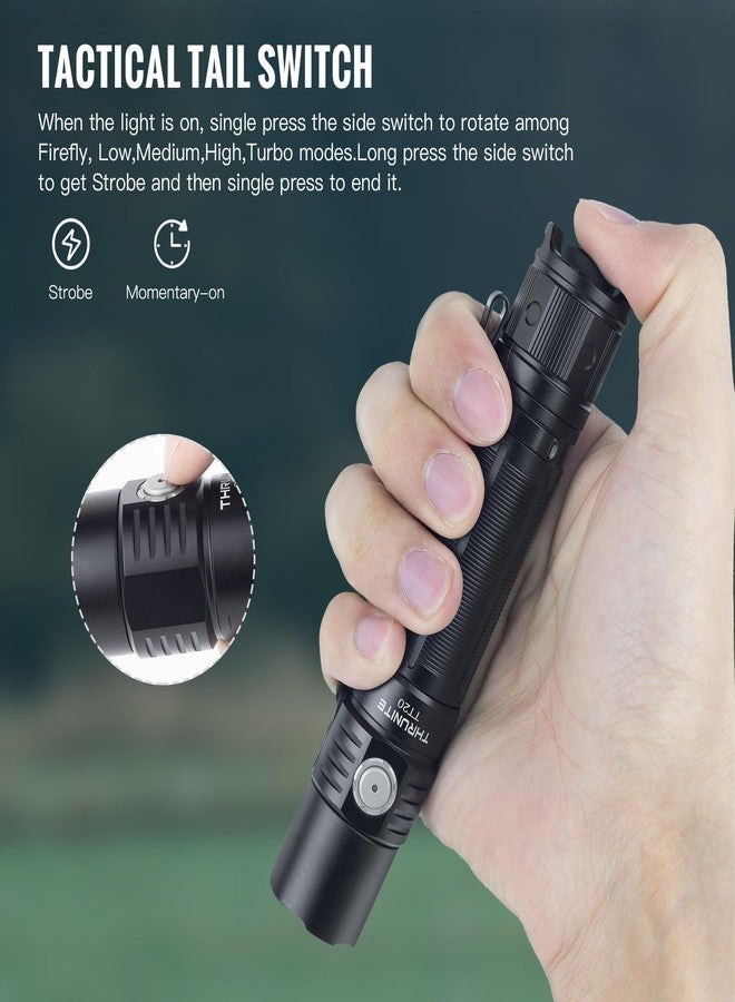ThruNite TT20 Tactical Dual Switch LED Flashlight, High 2010 Lumens, Long 305 Meters Beam Distance, USB-C Rechargeable Flashlight Compact for Hunting, Hiking - Black CW - Image 2