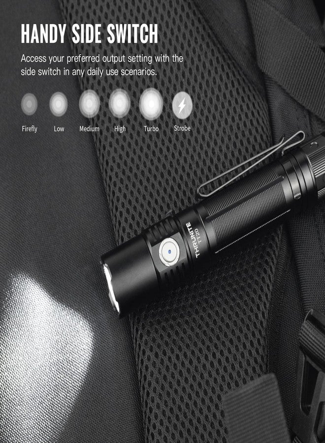ThruNite TT20 Tactical Dual Switch LED Flashlight, High 2010 Lumens, Long 305 Meters Beam Distance, USB-C Rechargeable Flashlight Compact for Hunting, Hiking - Black CW - Image 5