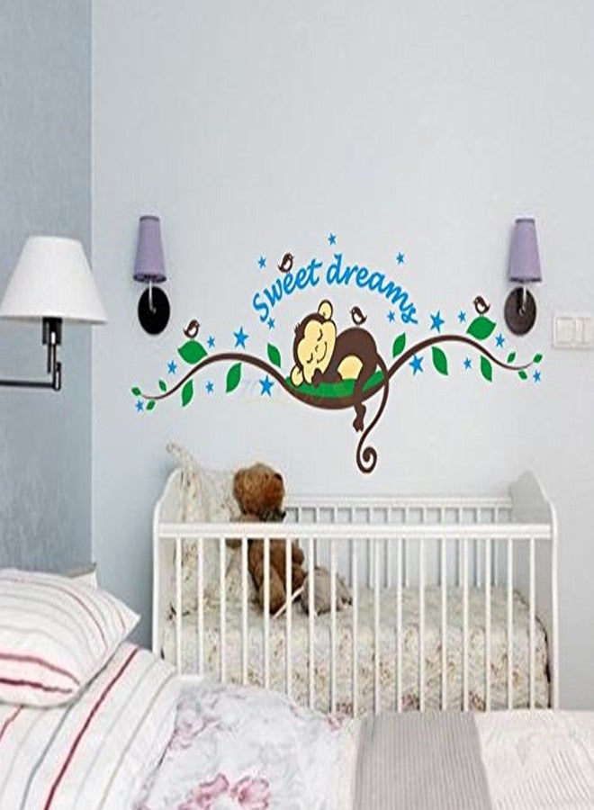 Asmi Collections PVC Wall Stickers Sweet Dreams Sleeping Monkey Birds - Image 1