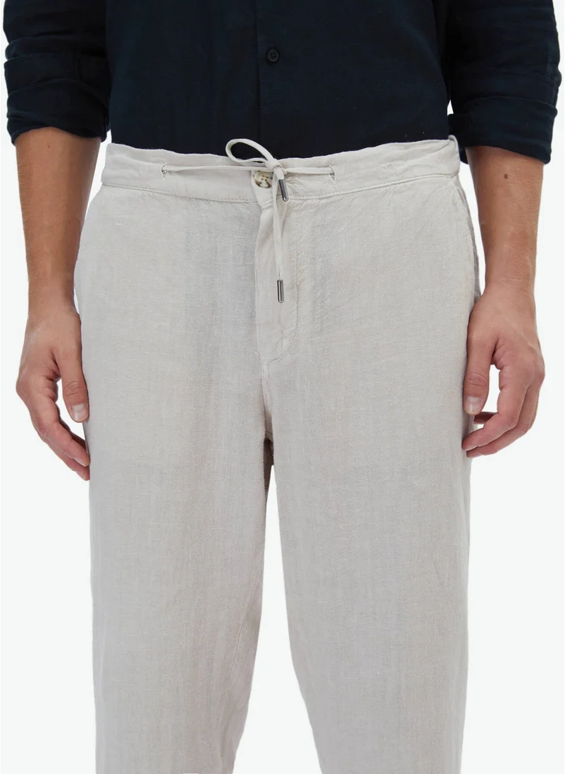 كيب Beige Woven Casual 100% Linen Trousers
