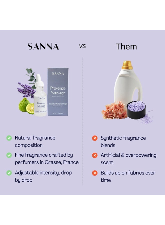 SANNA Laundry Perfume In Wash Scent Booster Provence Sauvage SANNA - Fabric softener alternative -  Natural and eco-friendly - French fine fragrance - Long-Lasting Scent and Fabric Safe - 25 loads, non-toxic, clean and natural formula - 50 ml - Image 2