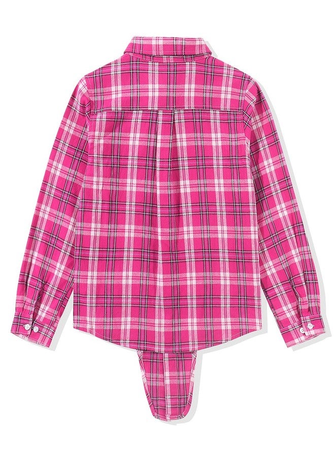 Noomelfish Girls Long Sleeve Plaid Button Down Shirt Tie Front Blouse Tops, Hot Pink Plaid, Size 5-6 Years, Hot Pink Plaid, 5-6 Years - Image 4