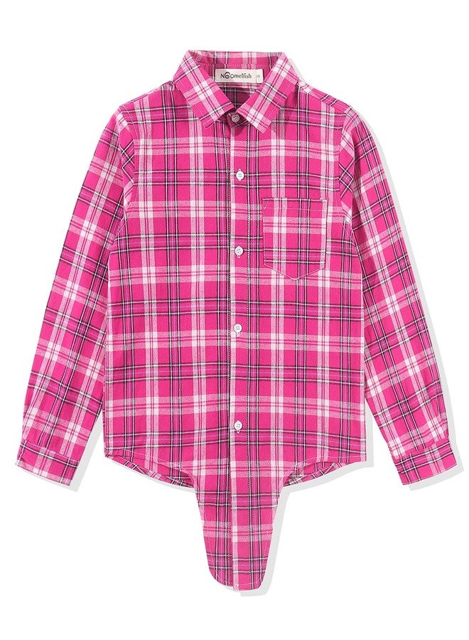 Noomelfish Girls Long Sleeve Plaid Button Down Shirt Tie Front Blouse Tops, Hot Pink Plaid, Size 5-6 Years, Hot Pink Plaid, 5-6 Years - Image 3