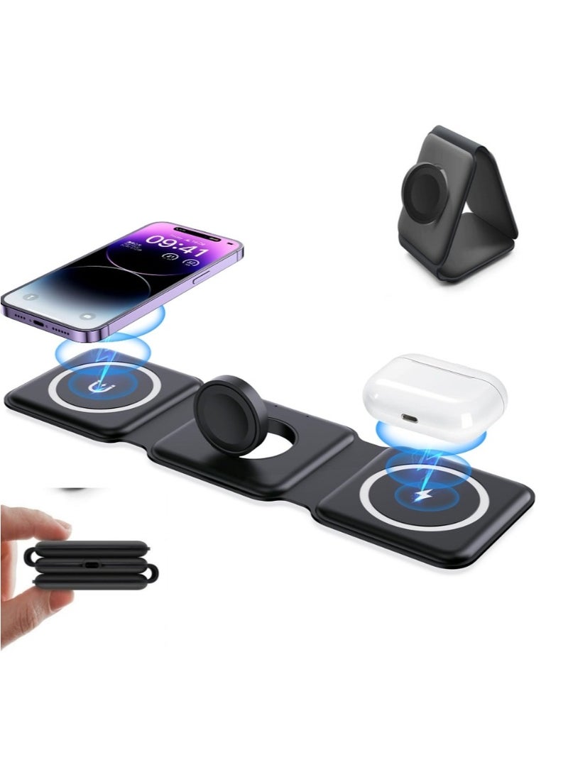 3 in 1 Wireless Charger Magnetic Foldable Charging Station Fast Wireless Charging Pad (BLACK)  - Image 1
