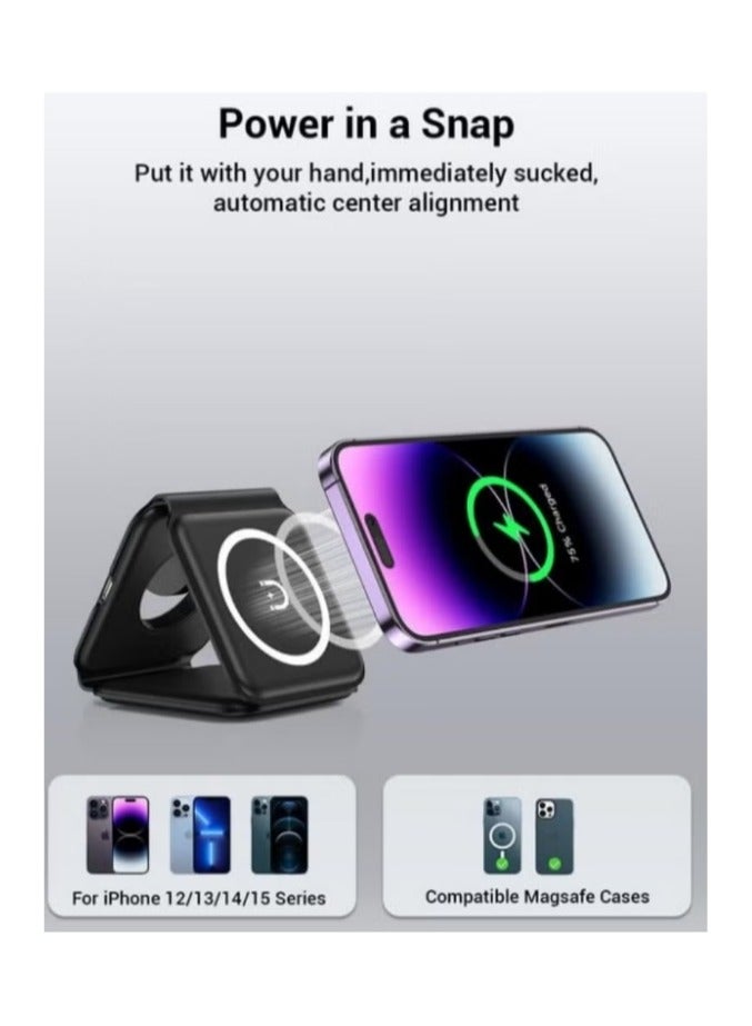 3 in 1 Wireless Charger Magnetic Foldable Charging Station Fast Wireless Charging Pad (BLACK)  - Image 5