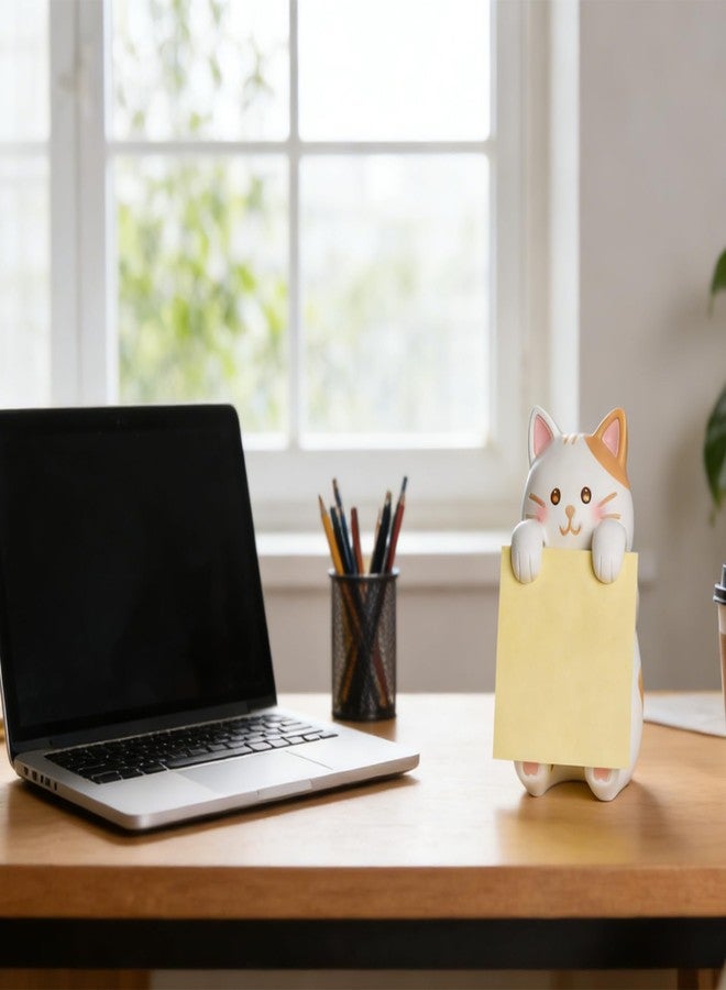 HORTIX Cat Pop-up Sticky Note Dispenser, Includes 1 Pad of 3x3 in Super Sticky Notes, 100 Sheets, Resin Desk Holder for Office & Home- Ginger Cat - Image 5