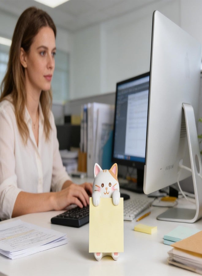 HORTIX Cat Pop-up Sticky Note Dispenser, Includes 1 Pad of 3x3 in Super Sticky Notes, 100 Sheets, Resin Desk Holder for Office & Home- Ginger Cat - Image 4