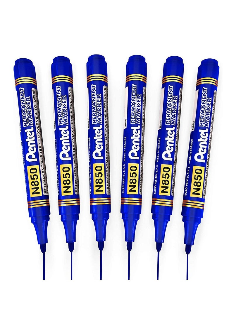Pentel 6-Piece Permanent Marker Bullet Tip Blue Ink - Image 1