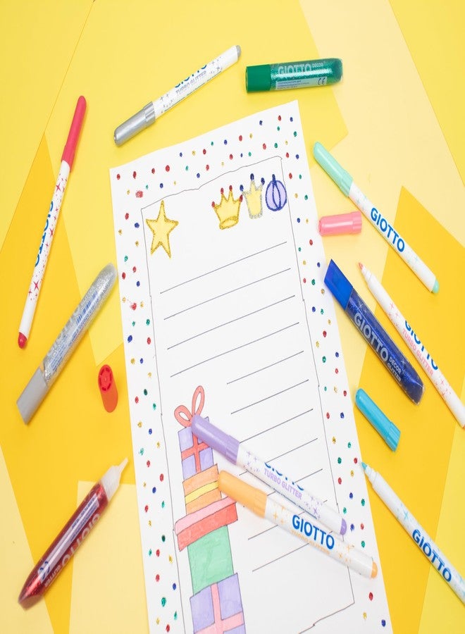 Giotto Turbo Glitter Ink Felt Tip Fibre Pens, Super Washable, Fine Tip Nib 2.8mm, 8 Pastel Colours, Ideal for Children, Parties and Schools - Image 3