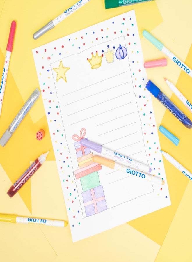 Giotto Turbo Glitter Ink Felt Tip Fibre Pens, Super Washable, Fine Tip Nib 2.8mm, 8 Pastel Colours, Ideal for Children, Parties and Schools - Image 4