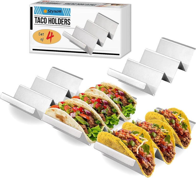 Styxon Taco Holders 4 Packs Stainless Steel Taco Stand Rack Tray Style by Oven Safe for Baking Dishwasher and Grill Safe - Image 1