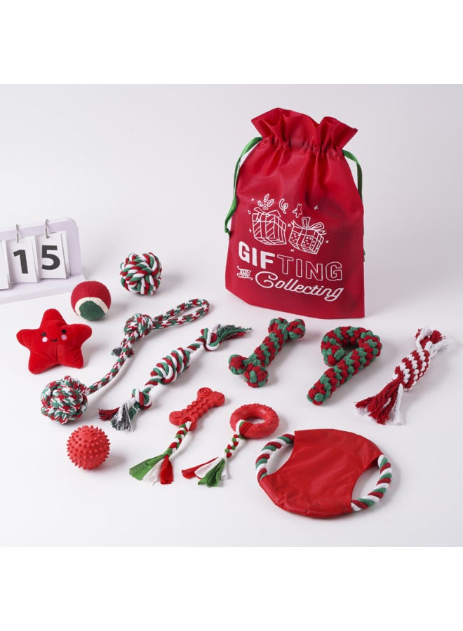 Hot Dog Toys Pet Christmas Cotton Rope Toy Set Teeth Grinding And Boredom Relief Christmas Rope Knot Bite-resistant Toy