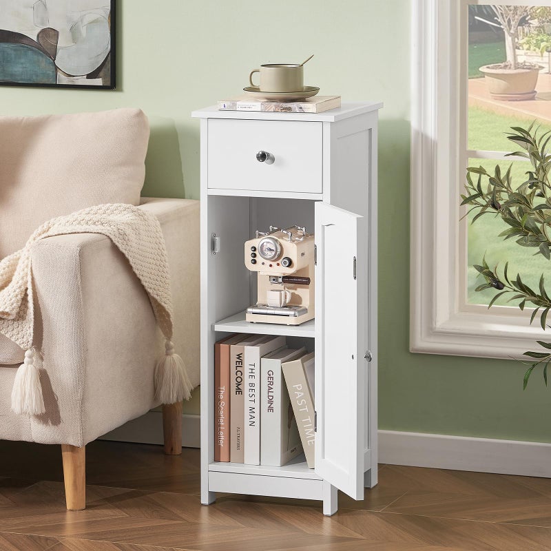 Iwell Bathroom Floor Cabinet, Small Bathroom Storage Cabinet with Drawer & Storage Shelf, Free-Standing Organizer Cabinets for Hallway/Living Room, White - Image 4