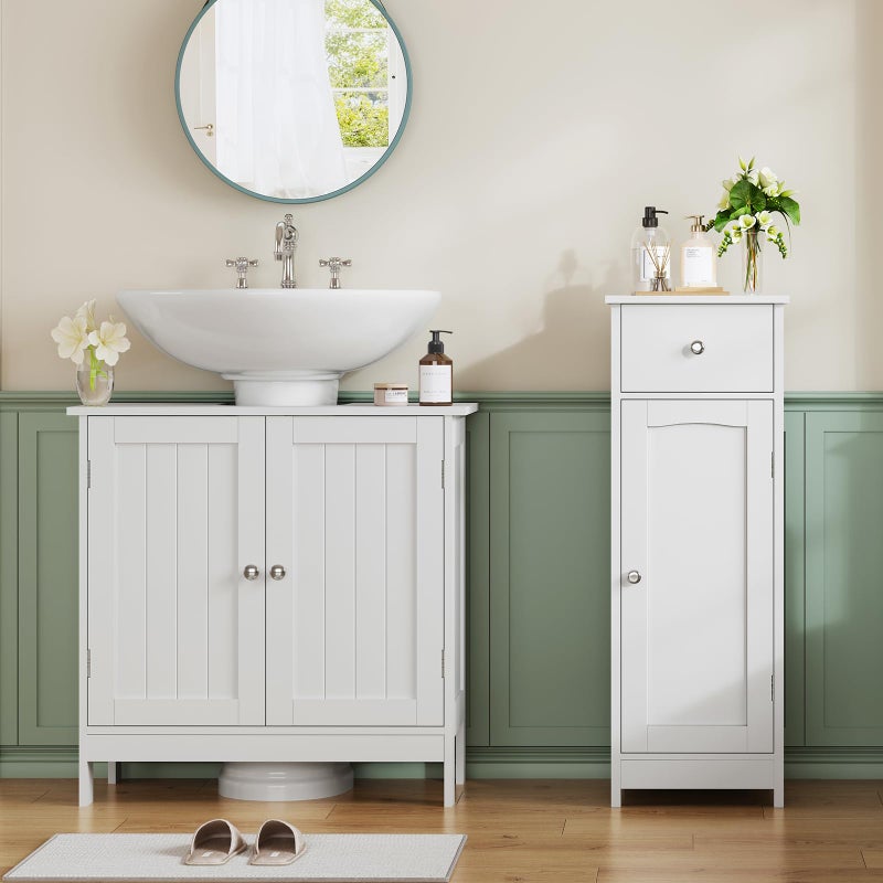 Iwell Bathroom Floor Cabinet, Small Bathroom Storage Cabinet with Drawer & Storage Shelf, Free-Standing Organizer Cabinets for Hallway/Living Room, White - Image 3