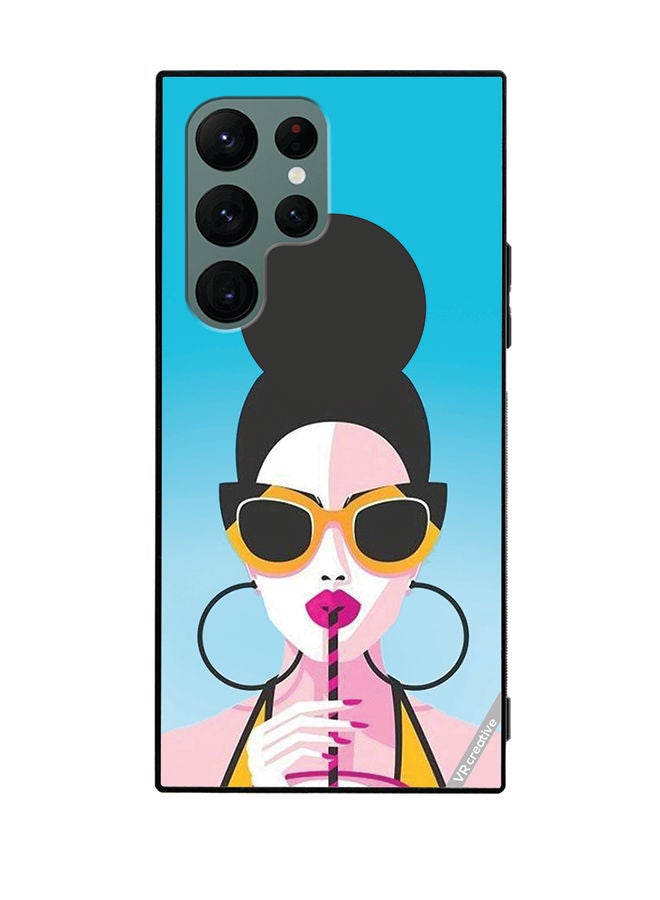 VR CREATIVE Protective Case Cover For Samsung Galaxy S22 Ultra 5G Girl Having Drink Design Multicolour - Image 1