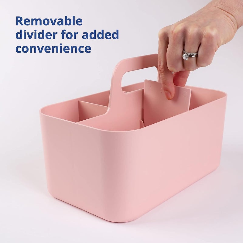 Multipurpose Organizer, DIY Dividers,Portable Craft Storage Organizer,Stackable Plastic Caddy with Handle, Storage for Bathroom, Dorm,Home,Office,Makeup,Pen,etc (Medium, Pink) - Image 3