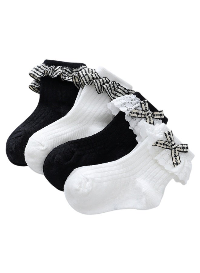 بيداني Modern Classic White  Monochrome Ruffle Socks for Girls - Image 3