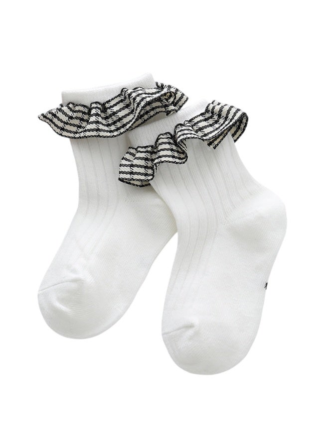 بيداني Modern Classic White  Monochrome Ruffle Socks for Girls - Image 2