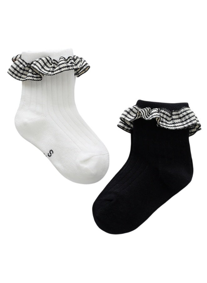 بيداني Modern Classic White  Monochrome Ruffle Socks for Girls - Image 4