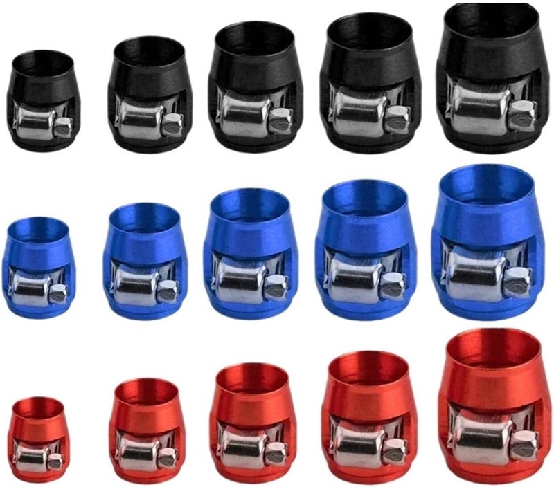 Hose Finisher Clamp 10pc AN4 AN6 AN8 AN10 AN12 Car Hose Finisher Clamp Radiator Modified Fuel Pipe Clip Buckle for Stainless Braided Hoses,Rubber Hoses End Finis(AN8 red) - Image 1