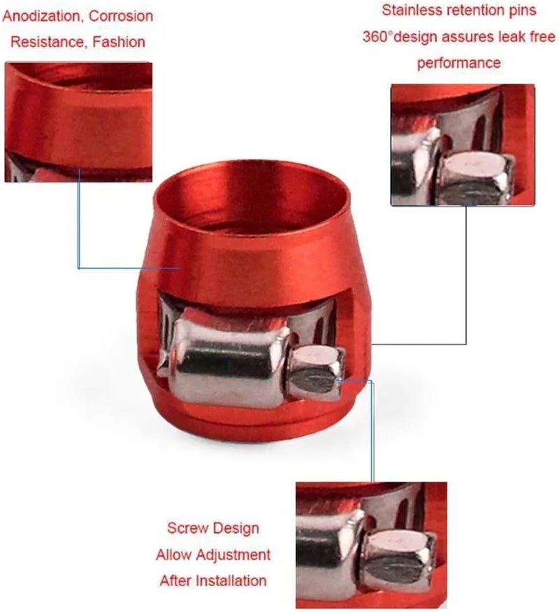 Hose Finisher Clamp 10pc AN4 AN6 AN8 AN10 AN12 Car Hose Finisher Clamp Radiator Modified Fuel Pipe Clip Buckle for Stainless Braided Hoses,Rubber Hoses End Finis(AN8 red) - Image 4