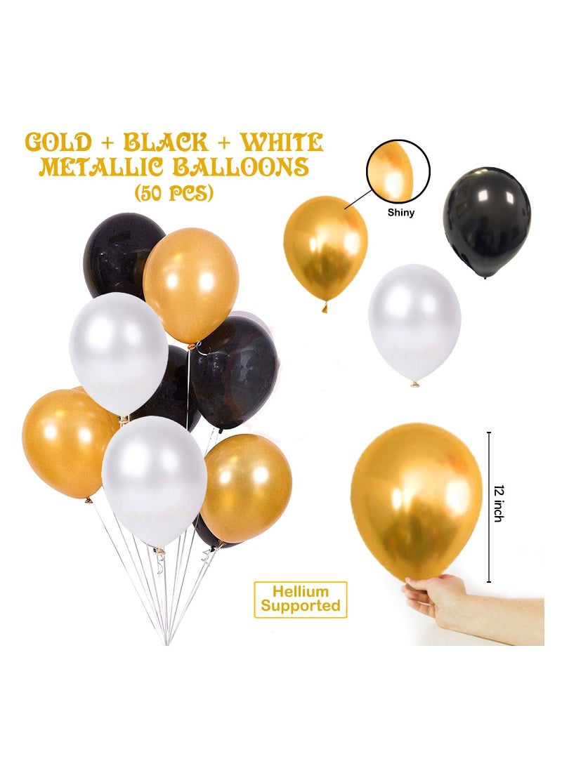 Highland 50-Piece Golden Black White Balloons For Birthday Decoration  - Image 2